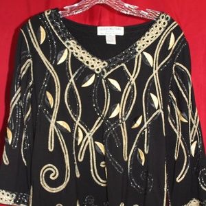 Lauren Michelle Black/Gold Embroidery - Petite XL